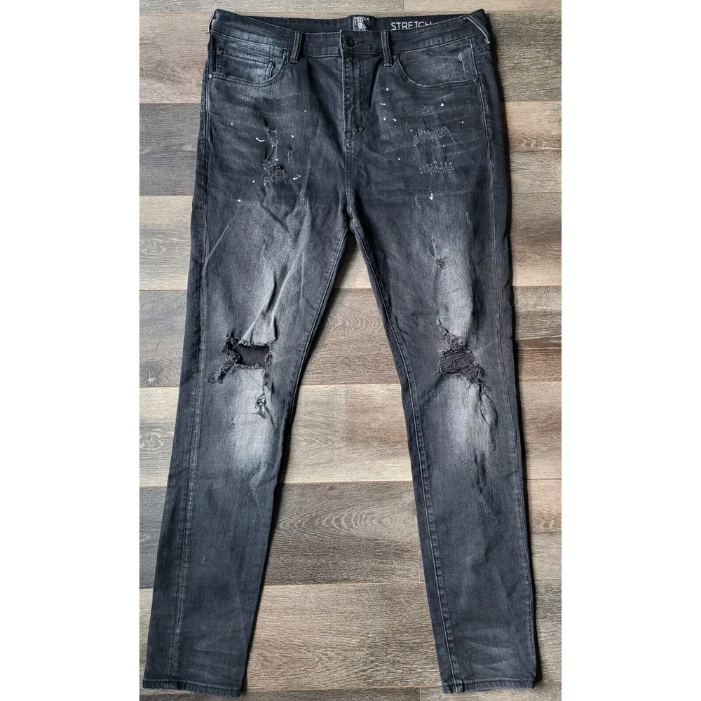 PRPS Mens Warlock Drop Skinny Fit Stretch‎ Distressed Repair Black Jeans Size 36